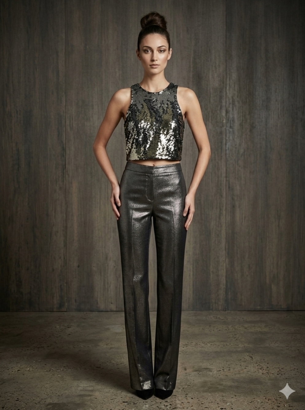 H&M  Holiday Sequined Racer Back Black Crop Tank Top - size Medium NWT